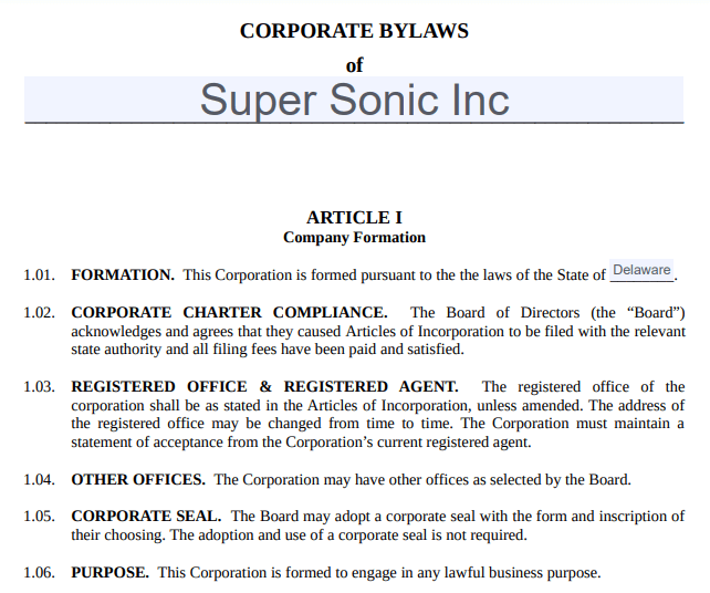 How to fill out Corporate Bylaws for your C-Corp